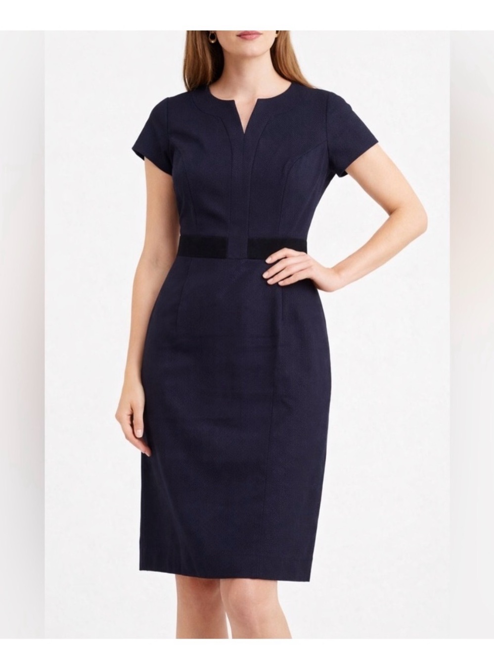 Boden 100% cotton Navy Short-Sleeve Sheath Dress